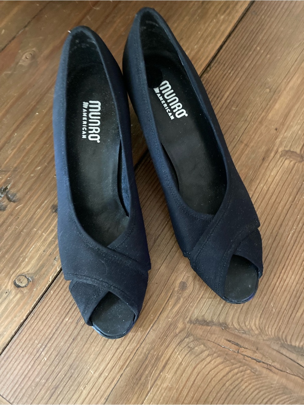 Munro Black Open-Toe Crossover Pumps